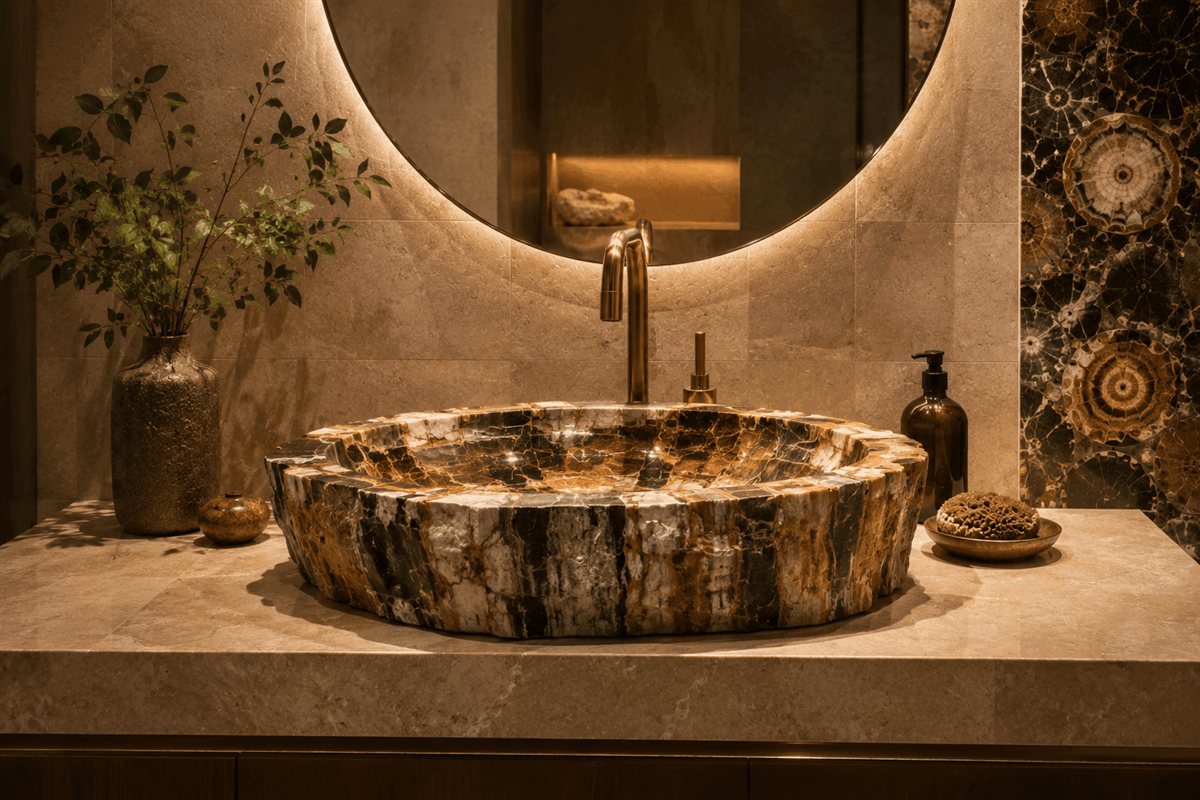 Petrified wood basin