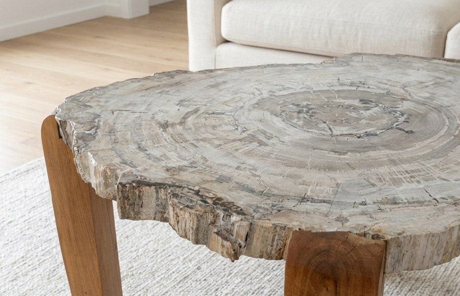Petrified wood table with rich mineral colours